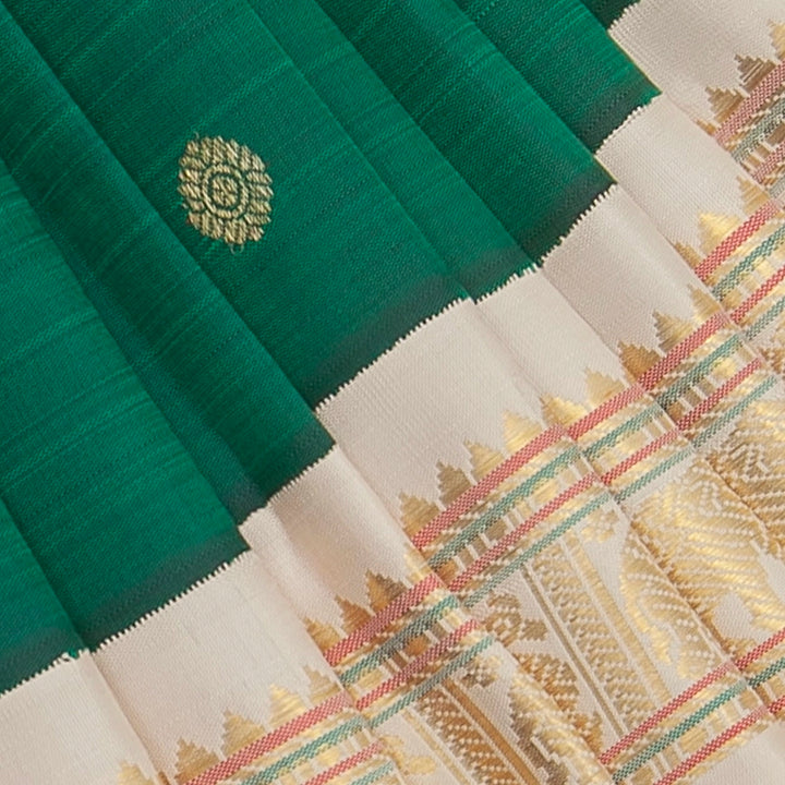 Hayagrivas Handloom Bottle Green Kanjivaram Silk Saree with Half-White Border KBF360F10-1