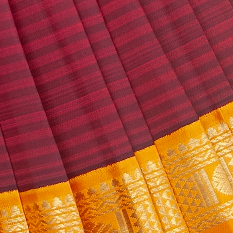 Hayagrivas Handloom Wine Maroon Kanjivaram Silk Saree with Mambazham Orange Border KBF360F7-1