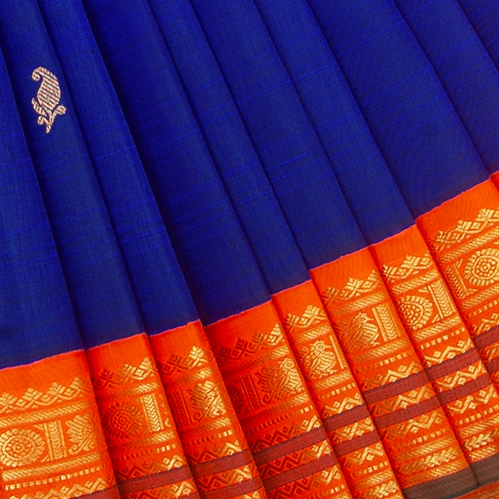 Hayagrivas Handloom MS Blue Kanjivaram Silk Saree with Orange Border KBF356f10-2
