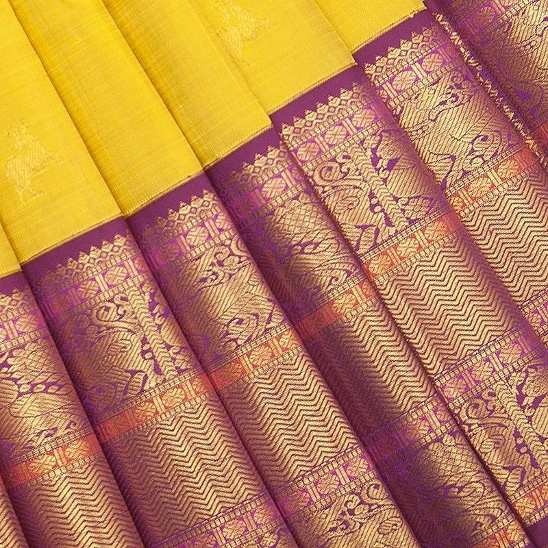 Hayagrivas Handloom Sampanga Yellow Kanjivaram Silk Saree with Purple Border KBF392F1-1