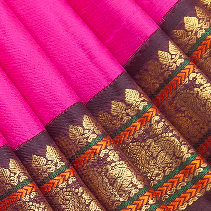 Hayagrivas Handloom Rani Pink Kanjivaram Silk Saree with Plum Purple Border KBF357F2-1