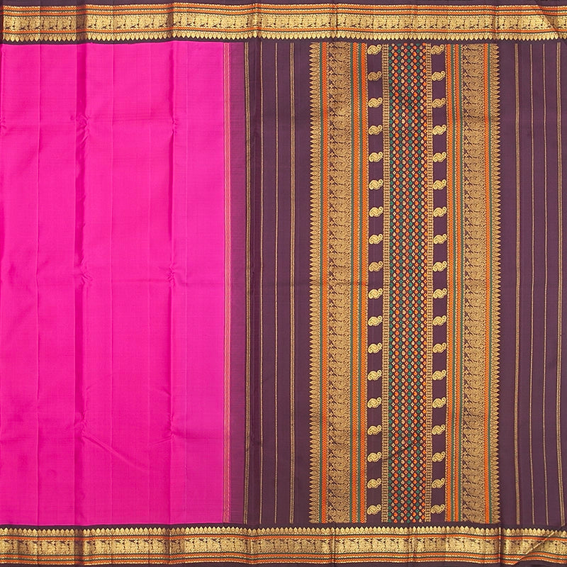 Hayagrivas Handloom Rani Pink Kanjivaram Silk Saree with Plum Purple Border KBF357F2-1