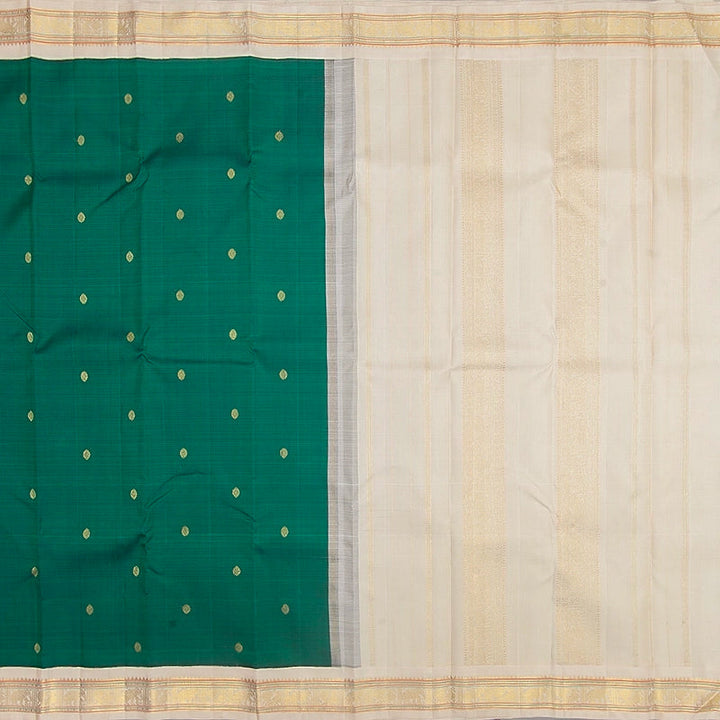 Hayagrivas Handloom Bottle Green Kanjivaram Silk Saree with Half-White Border KBF360F10-1