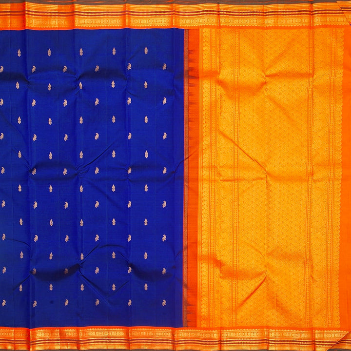 Hayagrivas Handloom MS Blue Kanjivaram Silk Saree with Orange Border KBF356f10-2
