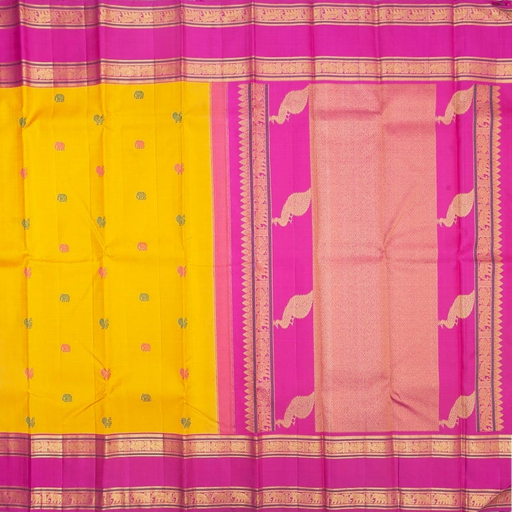 Hayagrivas Handloom Manjal Kanjivaram Silk Saree with Magenta-Pink Border KBF247E9-1