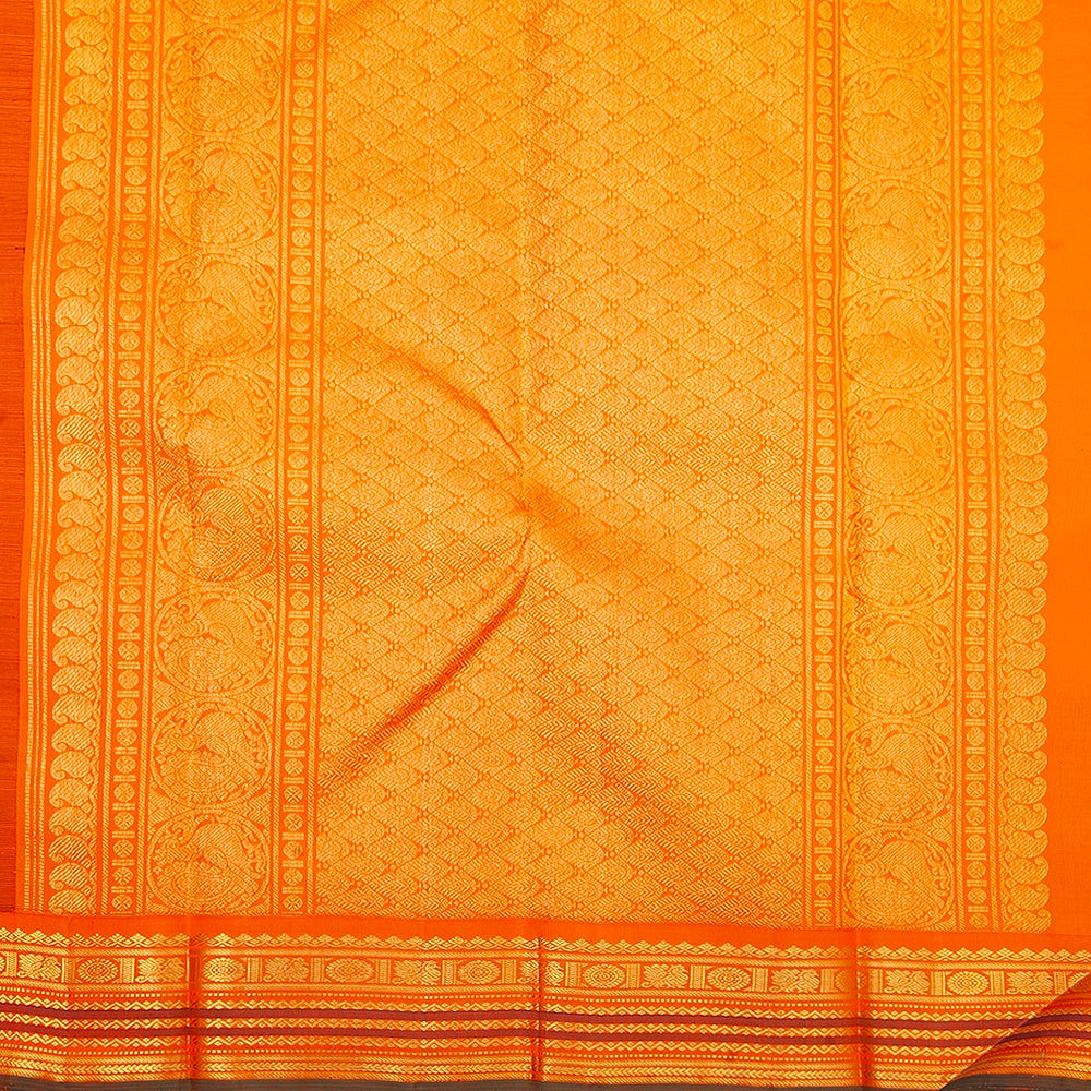 Hayagrivas Handloom MS Blue Kanjivaram Silk Saree with Orange Border KBF356f10-2