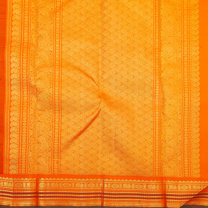 Hayagrivas Handloom MS Blue Kanjivaram Silk Saree with Orange Border KBF356f10-2