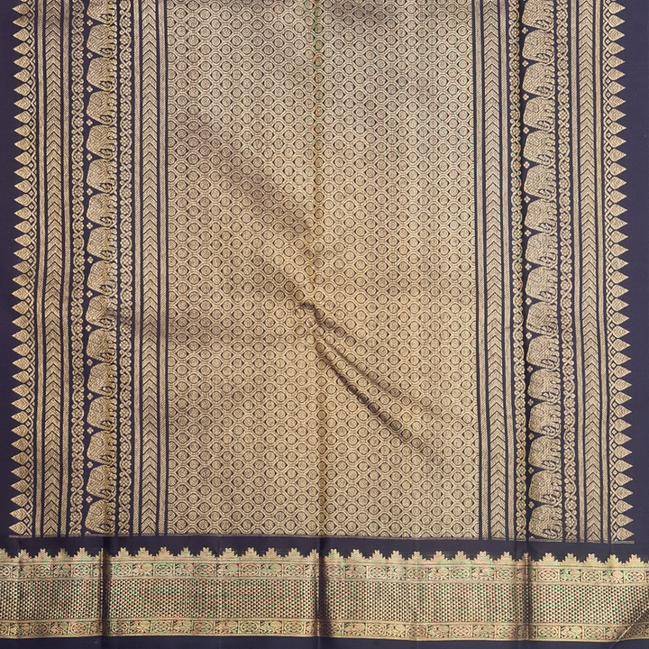 Hayagrivas Handloom Mambazham Orange Kanjivaram Silk Saree with Navy Blue Border KBF246E2-5