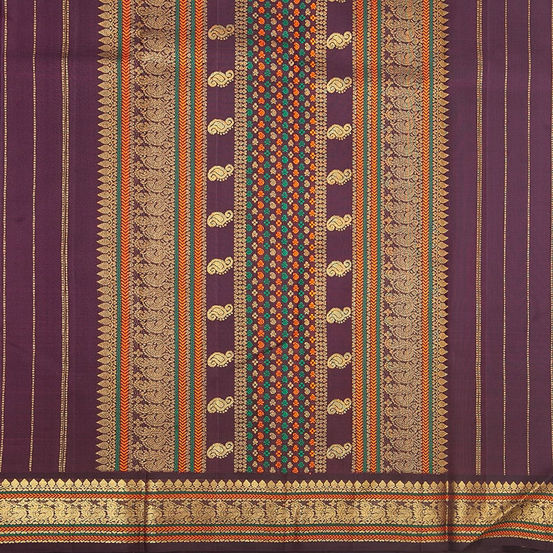 Hayagrivas Handloom Rani Pink Kanjivaram Silk Saree with Plum Purple Border KBF357F2-1
