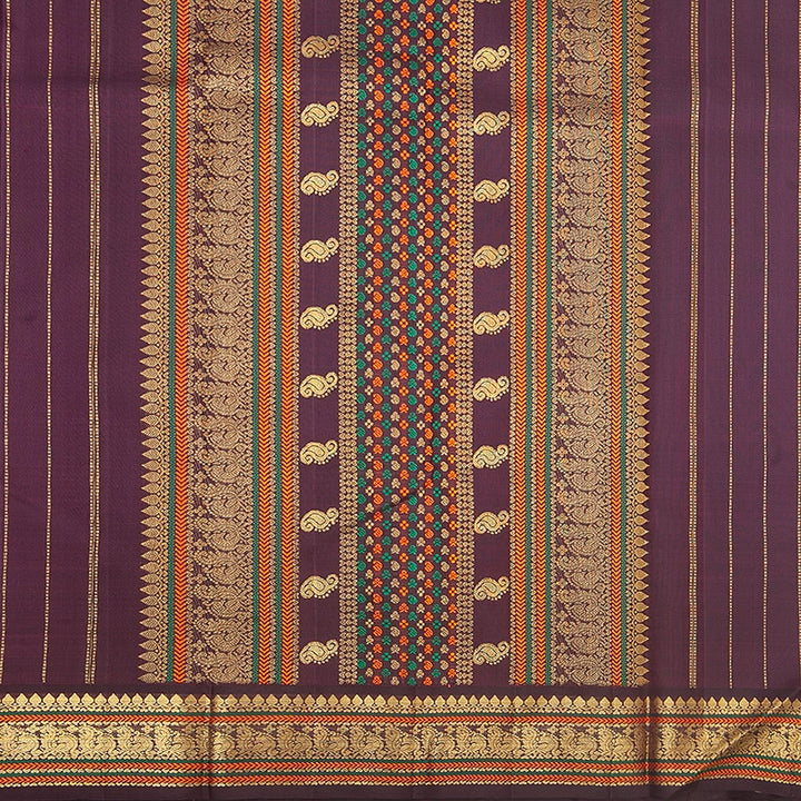 Hayagrivas Handloom Rani Pink Kanjivaram Silk Saree with Plum Purple Border KBF357F2-1
