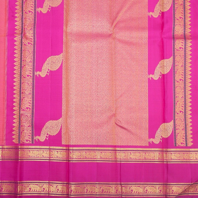 Hayagrivas Handloom Manjal Kanjivaram Silk Saree with Magenta-Pink Border KBF247E9-1