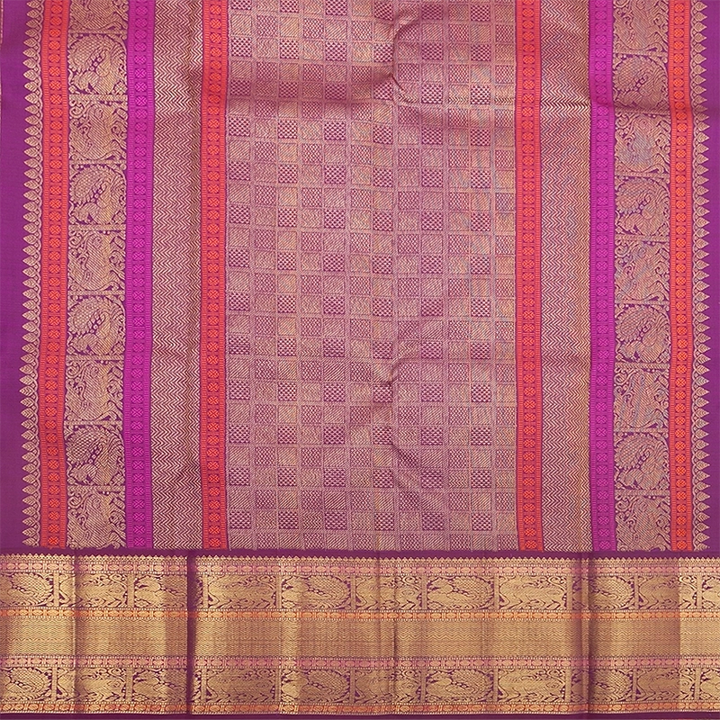 Hayagrivas Handloom Sampanga Yellow Kanjivaram Silk Saree with Purple Border KBF392F1-1