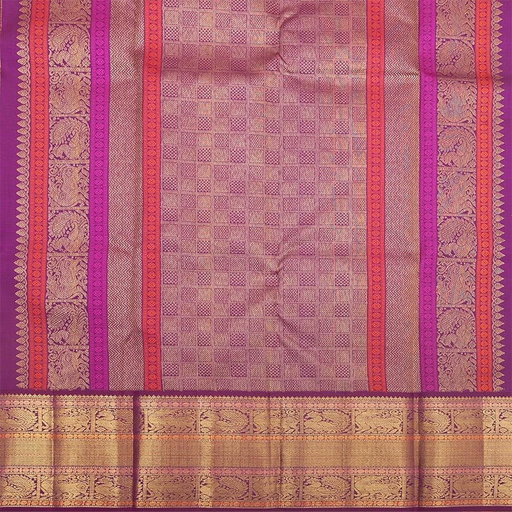 Hayagrivas Handloom Sampanga Yellow Kanjivaram Silk Saree with Purple Border KBF392F1-1