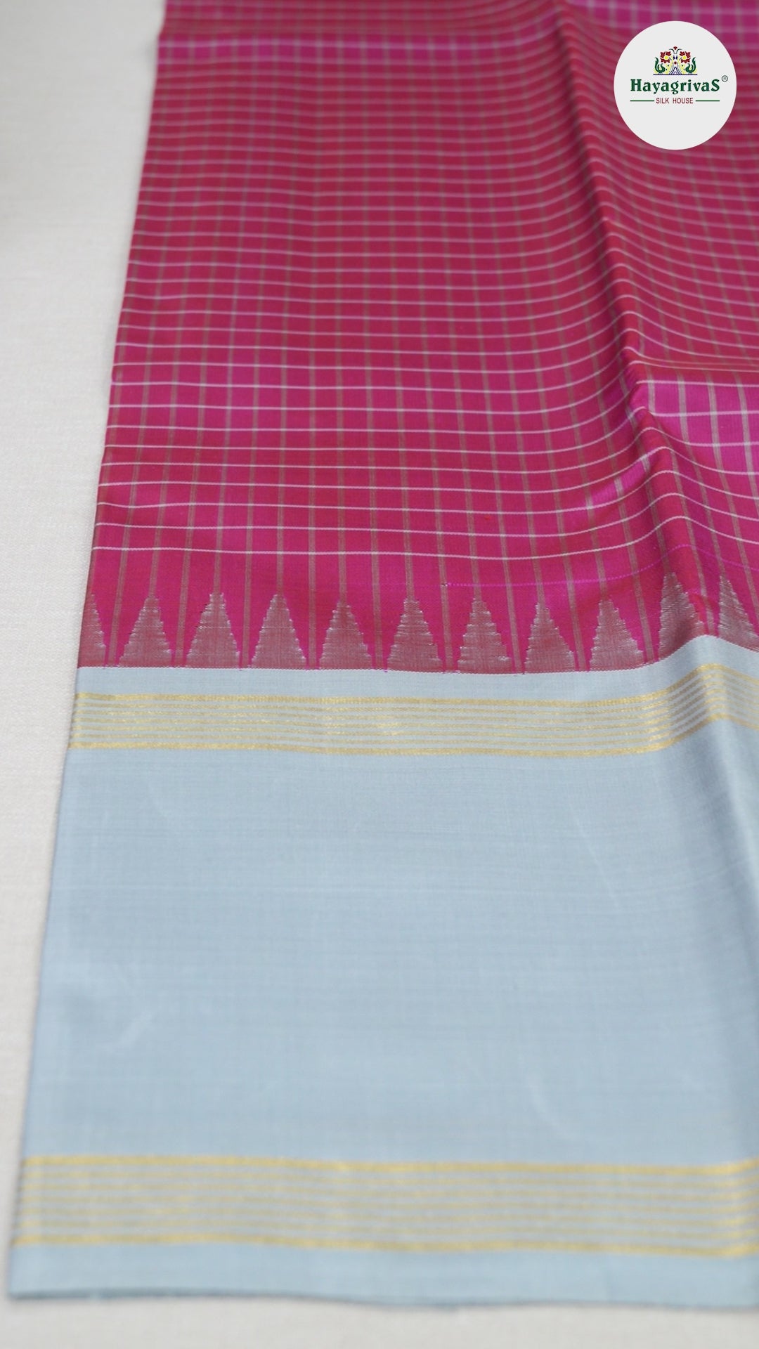 Hayagrivas Reddish Pink Handloom Kanjivaram Silk Saree with Ganga Jamuna (Silver Grey And Baby Pink) Border BBD1454L2-6
