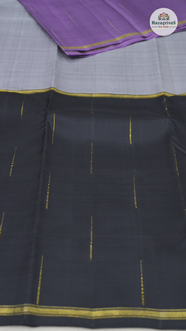 Hayagrivas Mubagam (Black,Ash Grey And Dark Lilac) Handloom Kanjivaram Silk Saree with Black Border-BBD1472L4-1