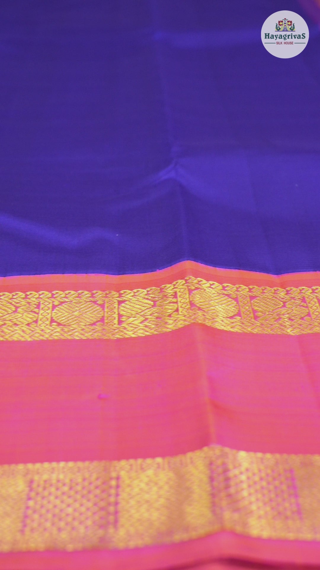Hayagrivas Blue Handloom Kanjivaram Silk Saree with Orangish Pink Border KBD1624A4-1