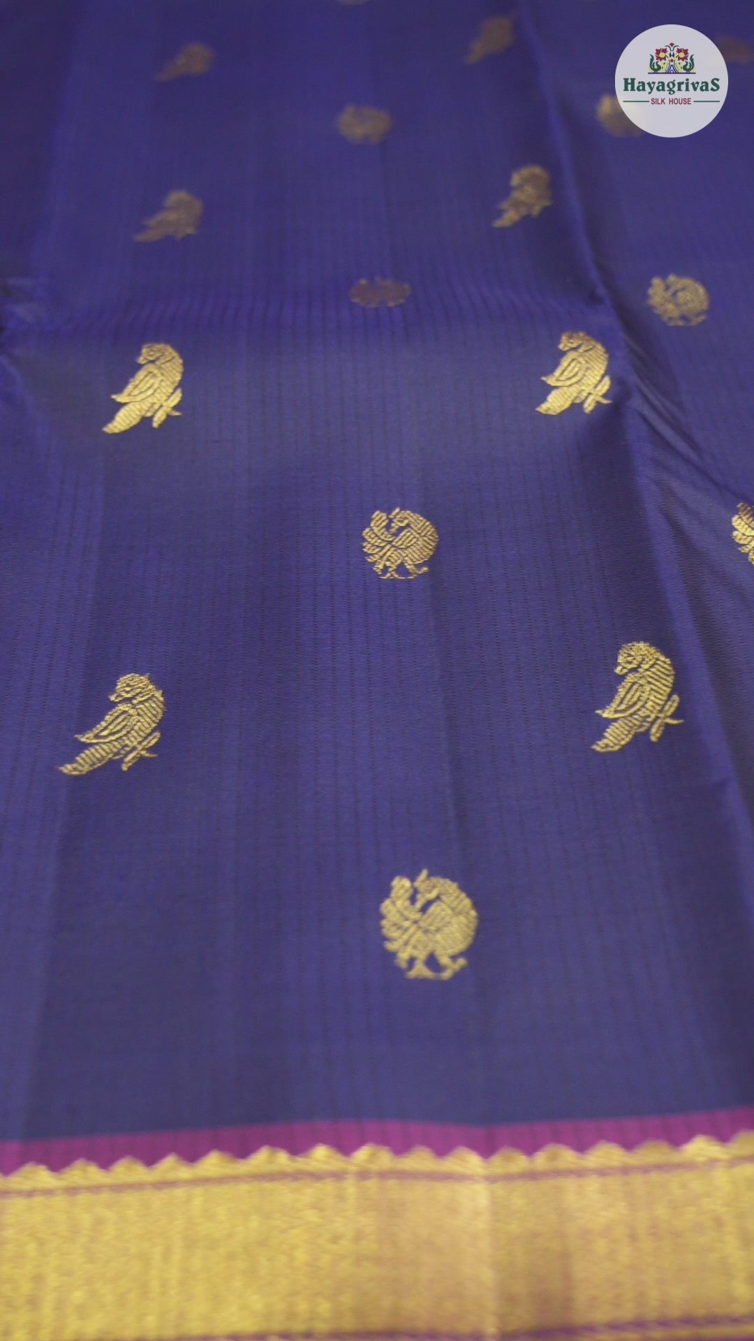 Hayagrivas Dark Blue Handloom Kanjivaram Silk Saree with Purple Border KBD1694A3-8