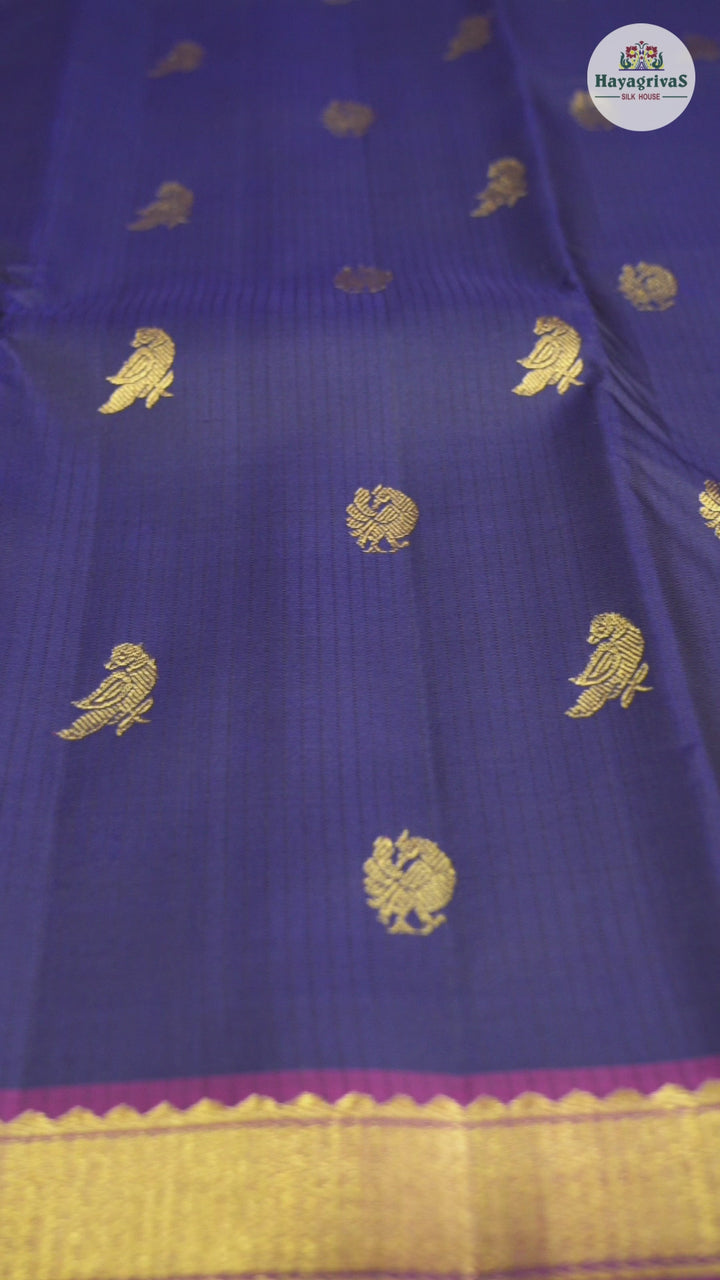 Hayagrivas Dark Blue Handloom Kanjivaram Silk Saree with Purple Border KBD1694A3-8