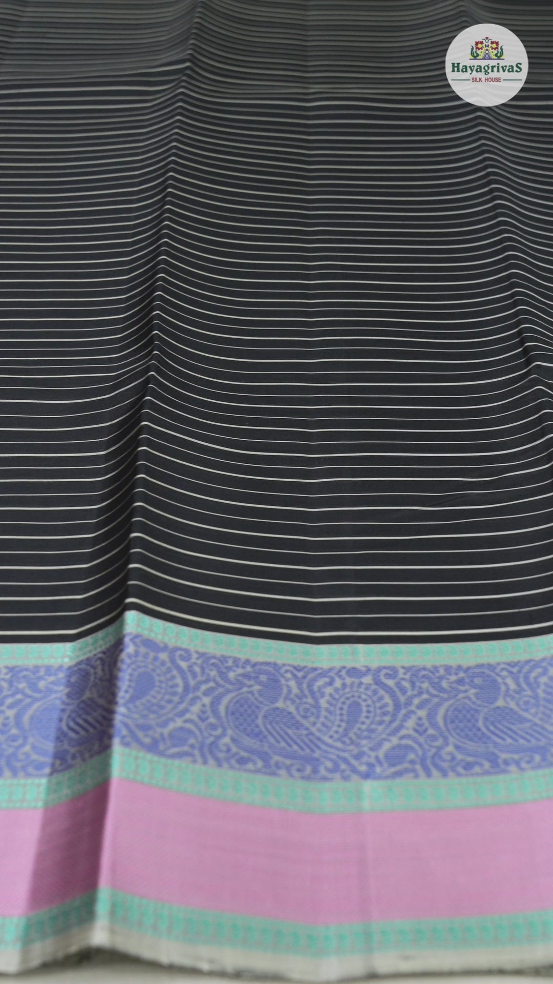 Hayagrivas Stunning Black Handloom Kanjivaram Silk Saree with Ash Grey Border KBD1744A7-2