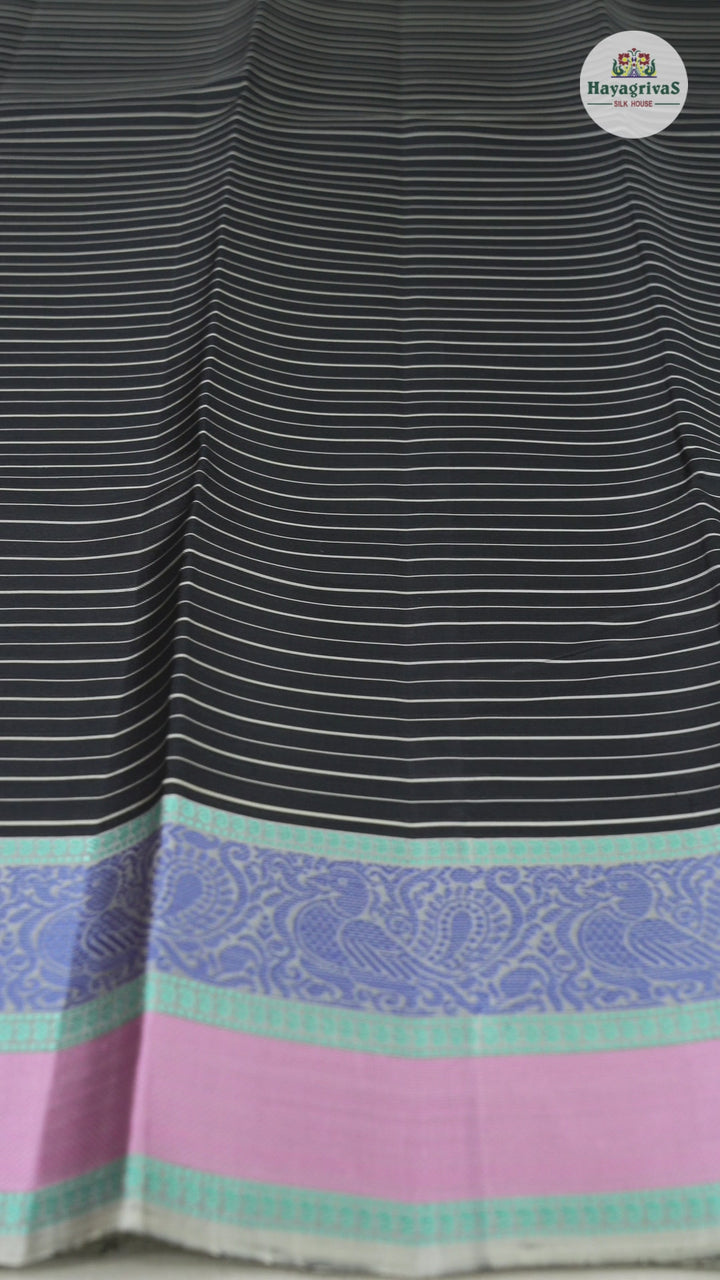 Hayagrivas Stunning Black Handloom Kanjivaram Silk Saree with Ash Grey Border KBD1744A7-2
