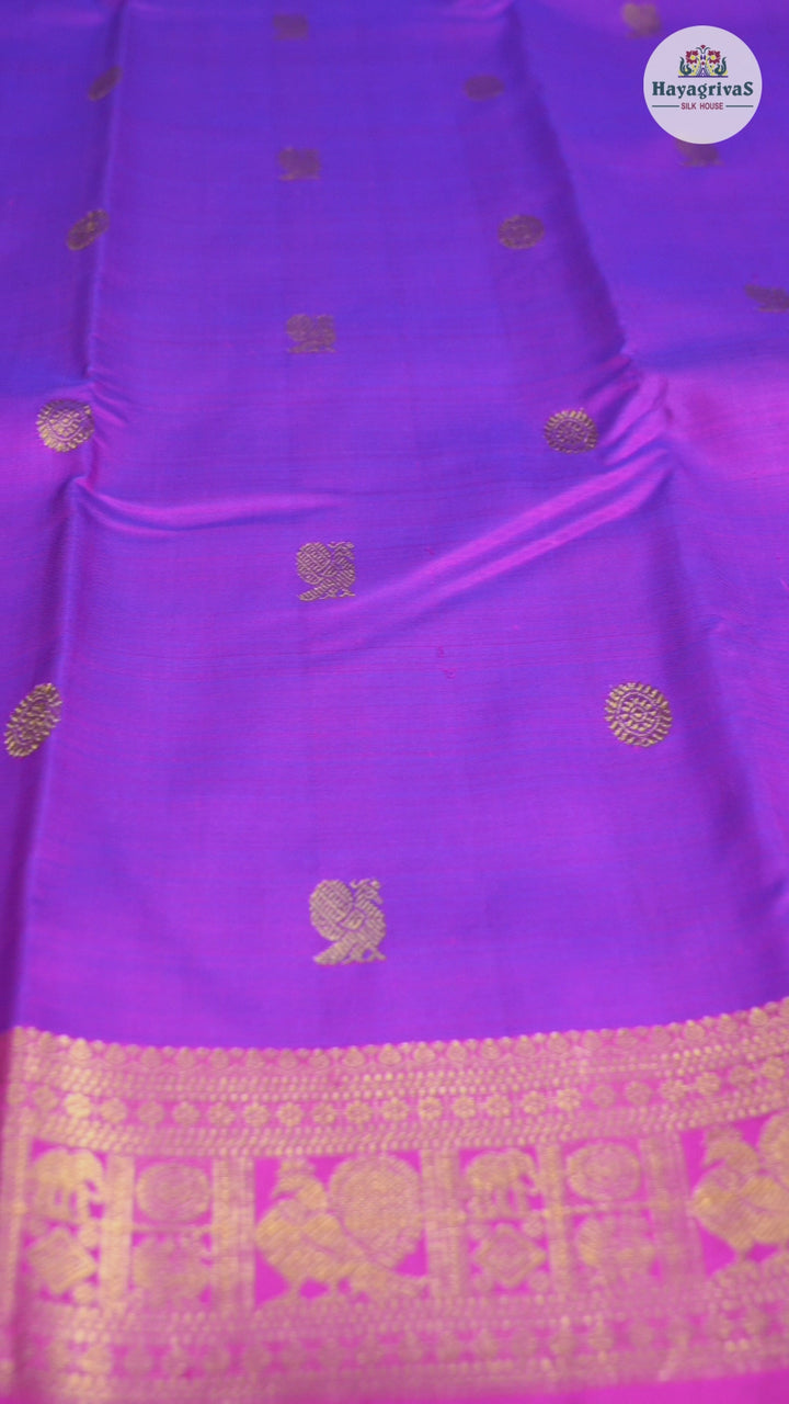 Hayagrivas Purple Handloom Kanjivaram Silk Saree with Pink Border BBD364E5-1