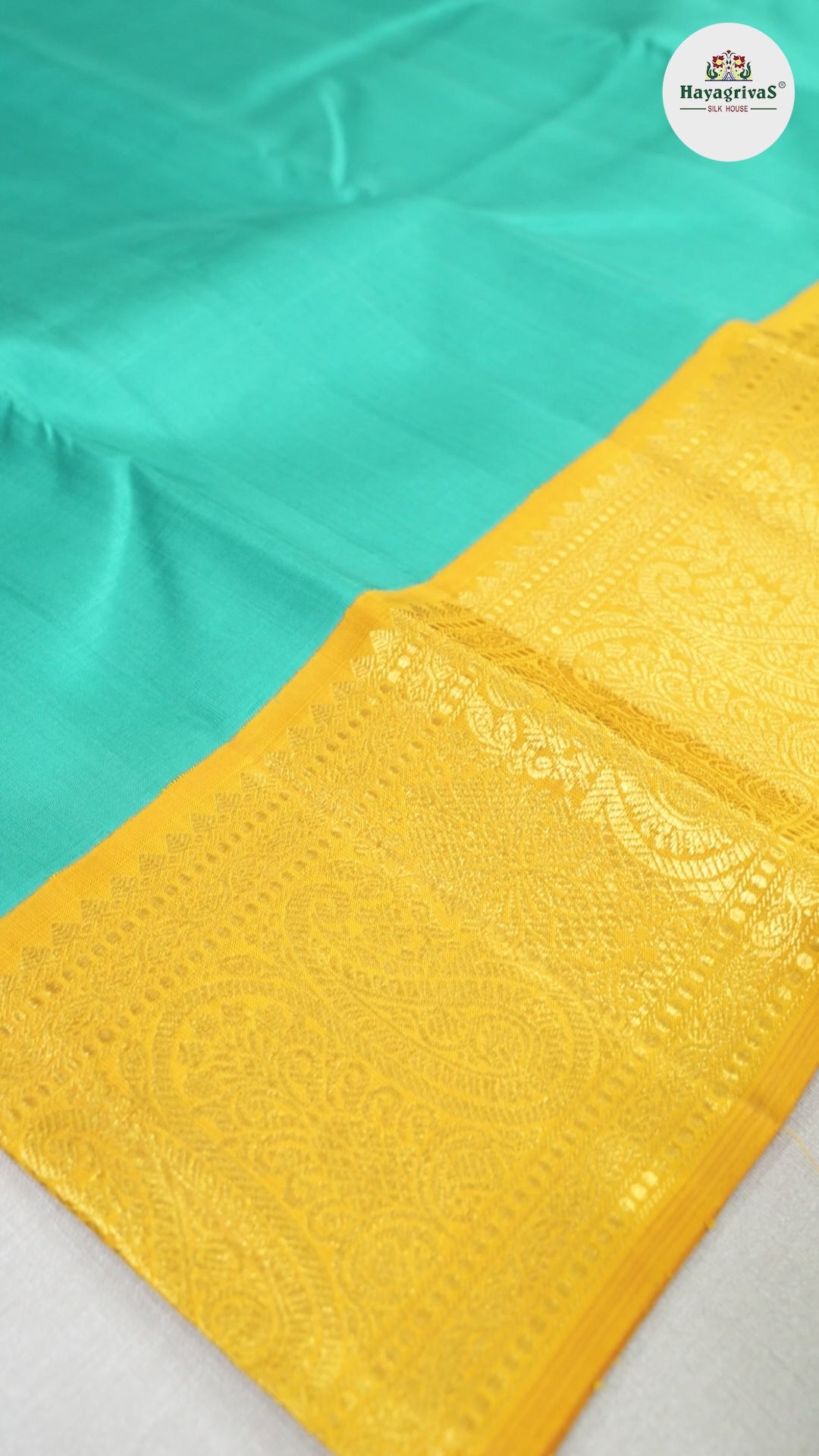 Hayagrivas Turquoise Green Handloom Kanjivaram Silk Saree with Mustard Border HBD4090L1-2