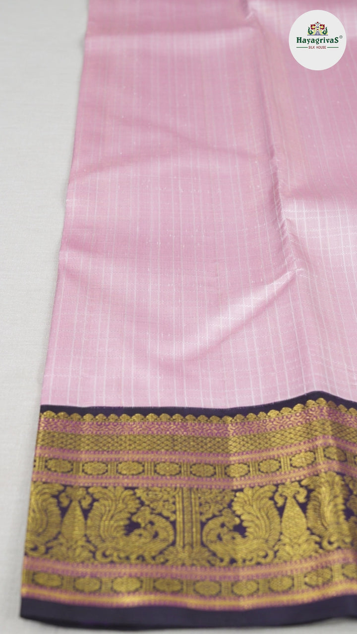 Hayagrivas Baby Pink Handloom Kanjivaram Silk Saree with Dark Purple Border BBD1370L5-6