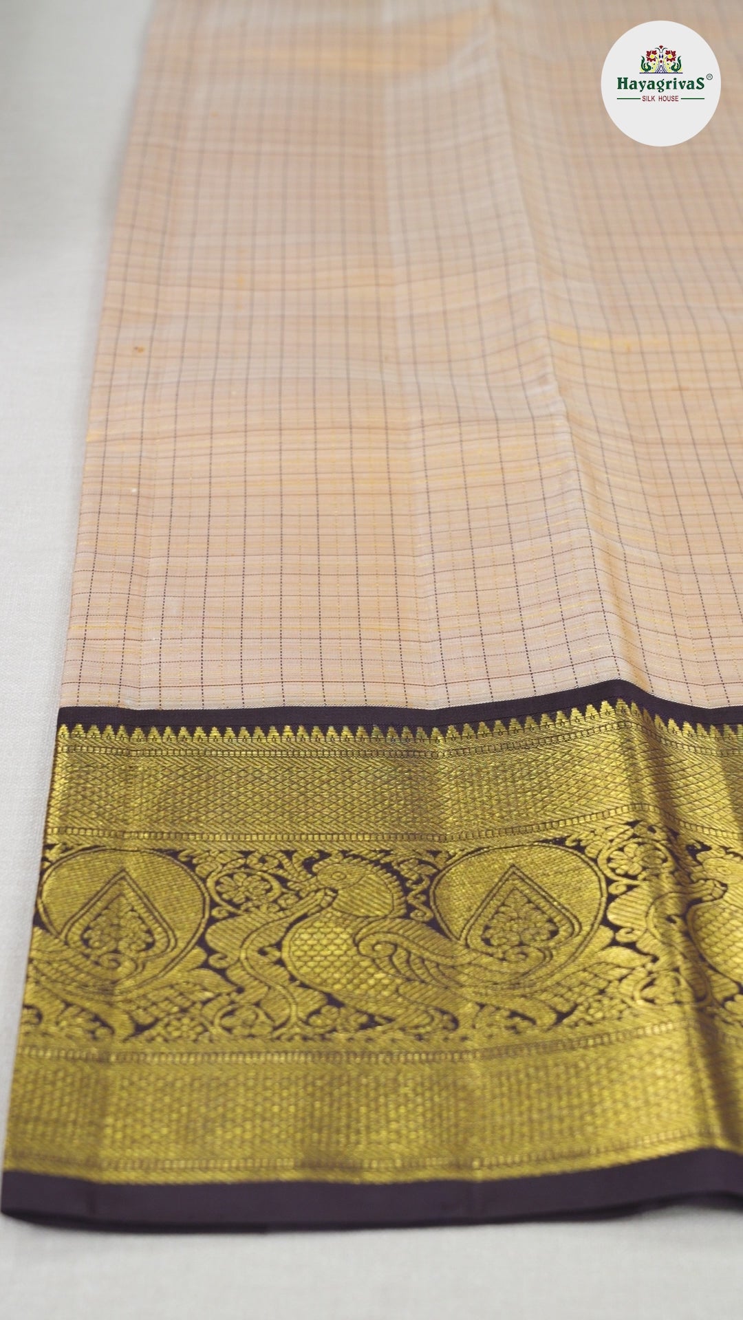 Hayagrivas Sandal Beige Handloom Kanjivaram Silk Saree with Dark Brown Border KBD1505A2-3