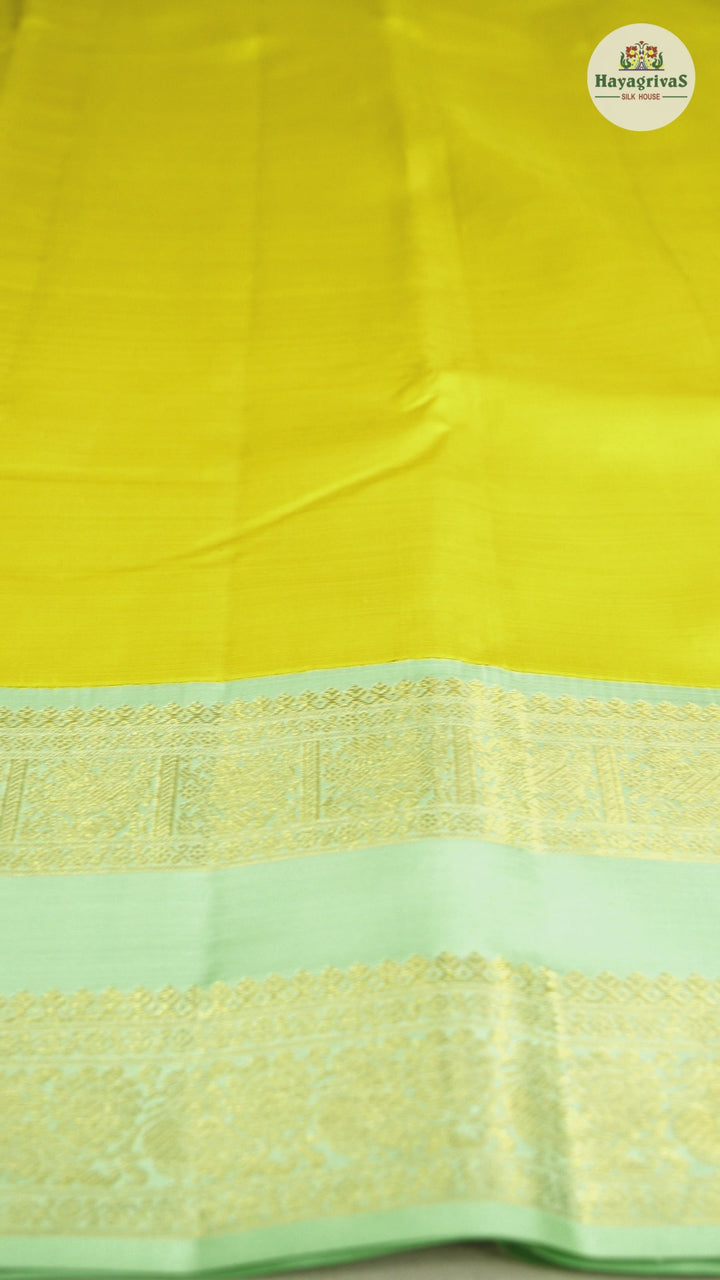 Hayagrivas Lemon Yellow Handloom Kanjivaram Silk Saree KBD1753A1-2