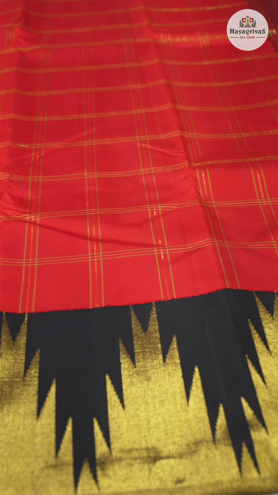 Hayagrivas Red Handloom Kanjivaram Silk Saree with Black Border KBE113D7-1