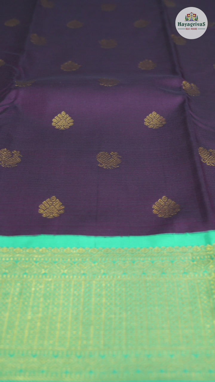 Hayagrivas Plum Purple Handloom Kanjivaram Silk Saree with Sea Blue Border KBD1833B8-2