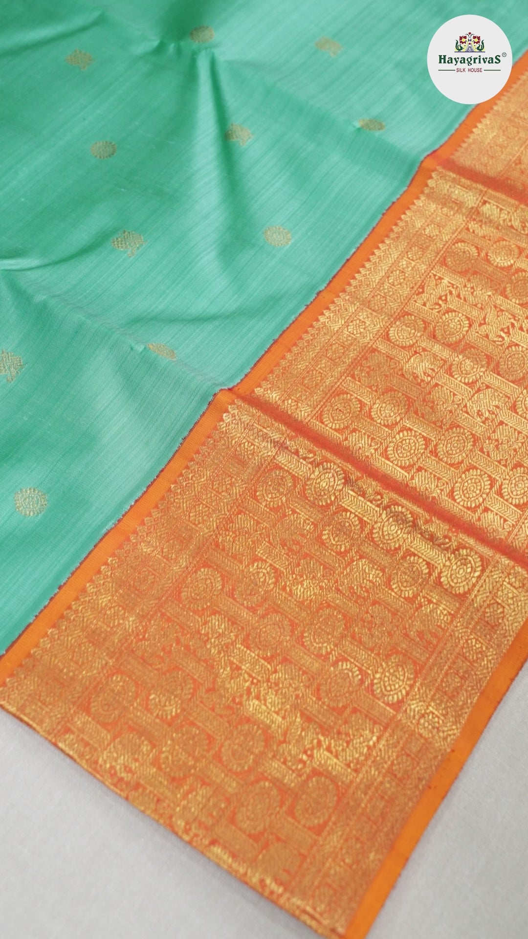 Hayagrivas Pastel Green Handloom Kanjivaram Silk Saree with Honey Mustard Border BD472-SBS