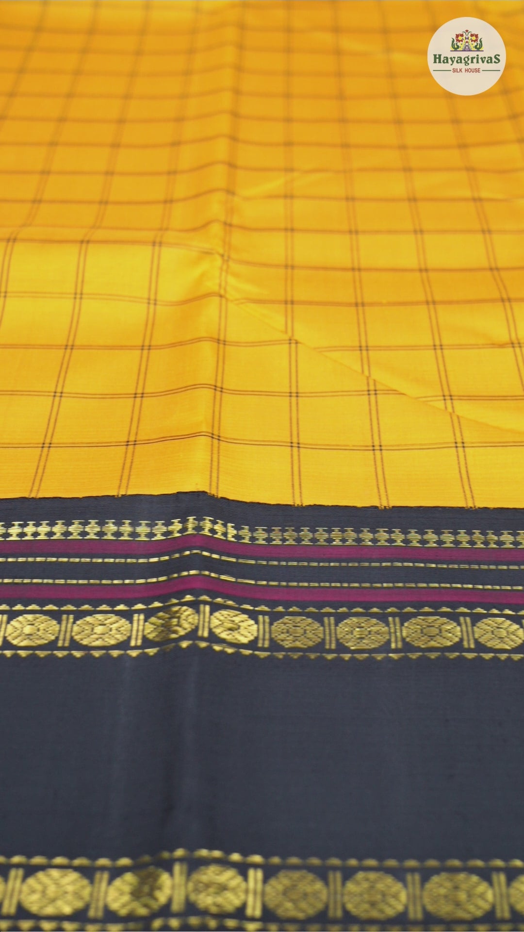 Hayagrivas Yellow Handloom Kanjivaram Silk Saree with Black Border BBD1186K3-1