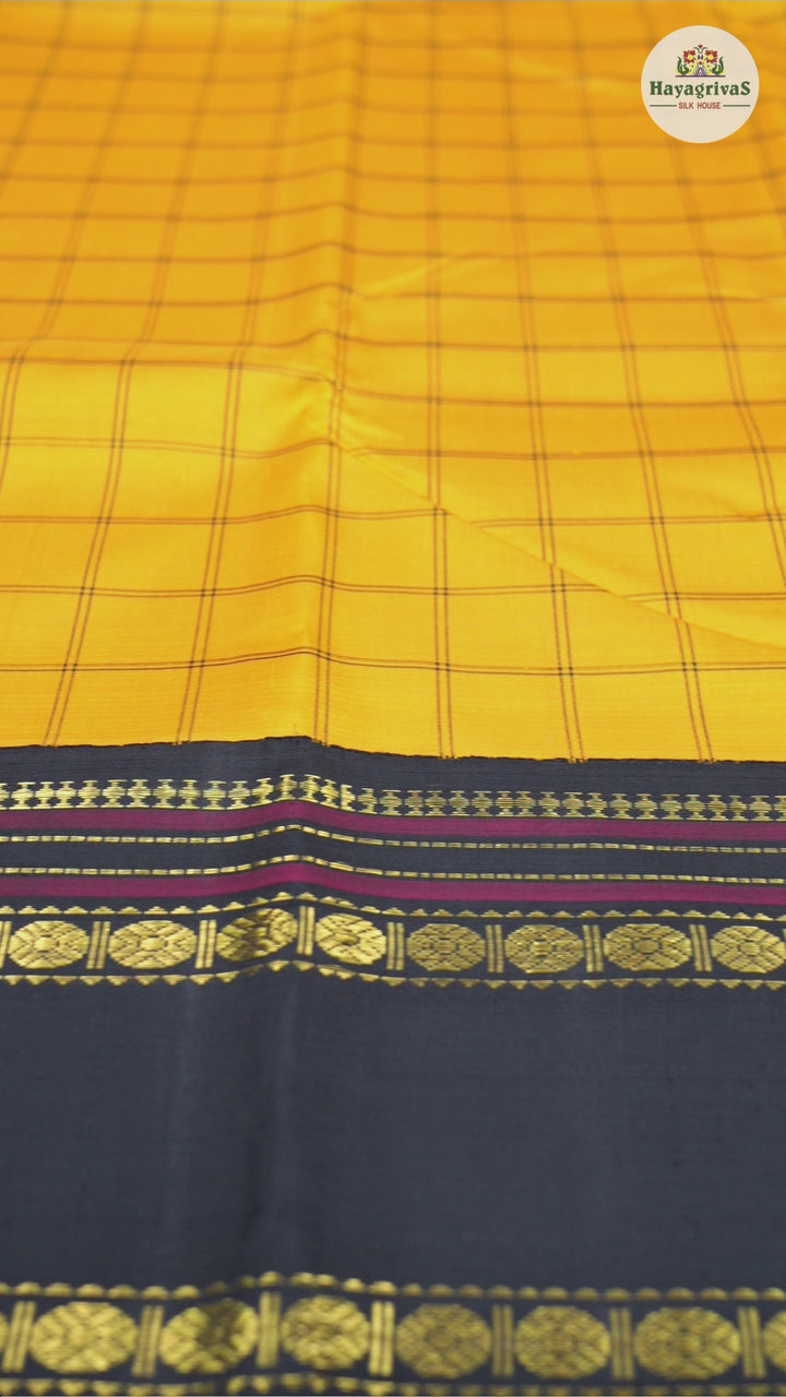 Hayagrivas Yellow Handloom Kanjivaram Silk Saree with Black Border BBD1186K3-1