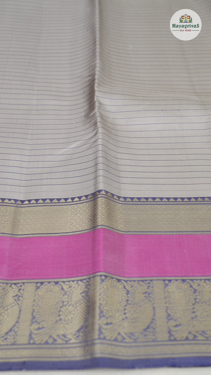 Hayagrivas Elegant Ash Grey Handloom Kanjivaram Silk Saree with Blue Border KBD1744A1-1