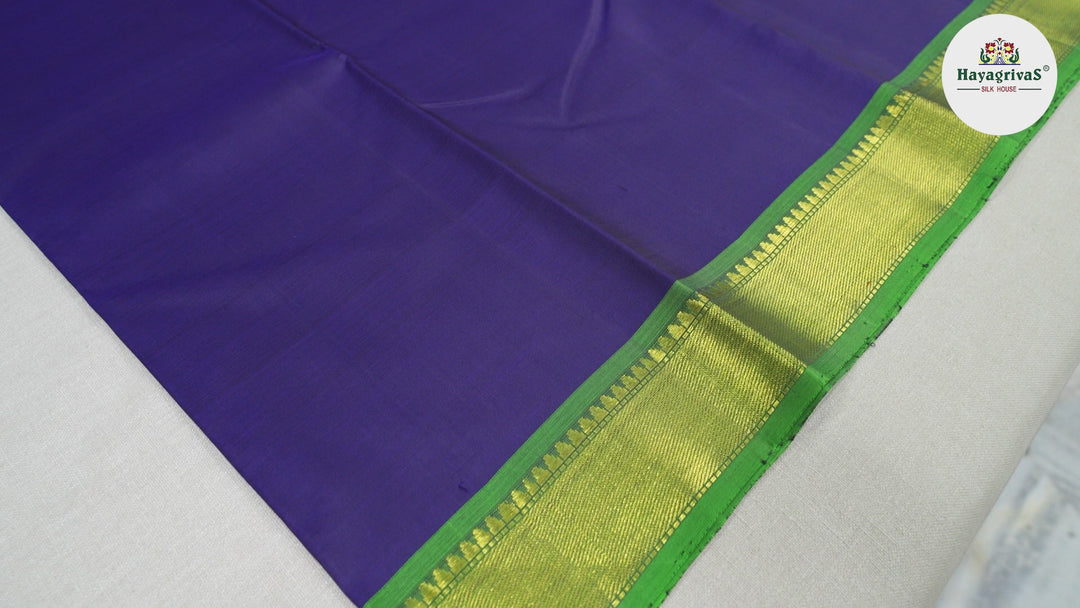 Hayagrivas Midnight Blue Handloom Kanjivaram Silk Saree with Light Green Border BBD1141K2-1