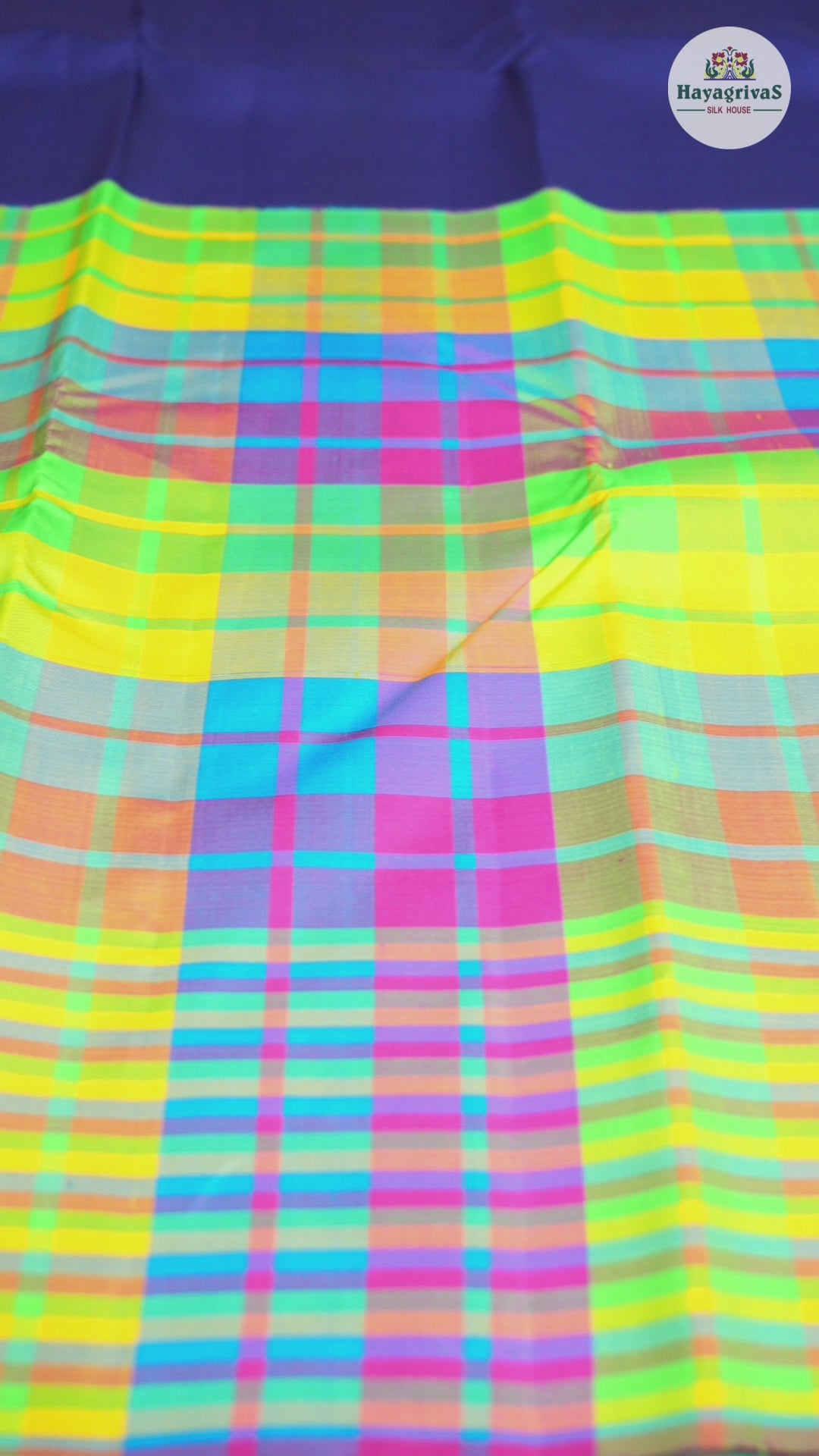 Hayagrivas Blue and Multi Color Checks Handloom Kanjivaram Silk Saree BBD1471L6-1