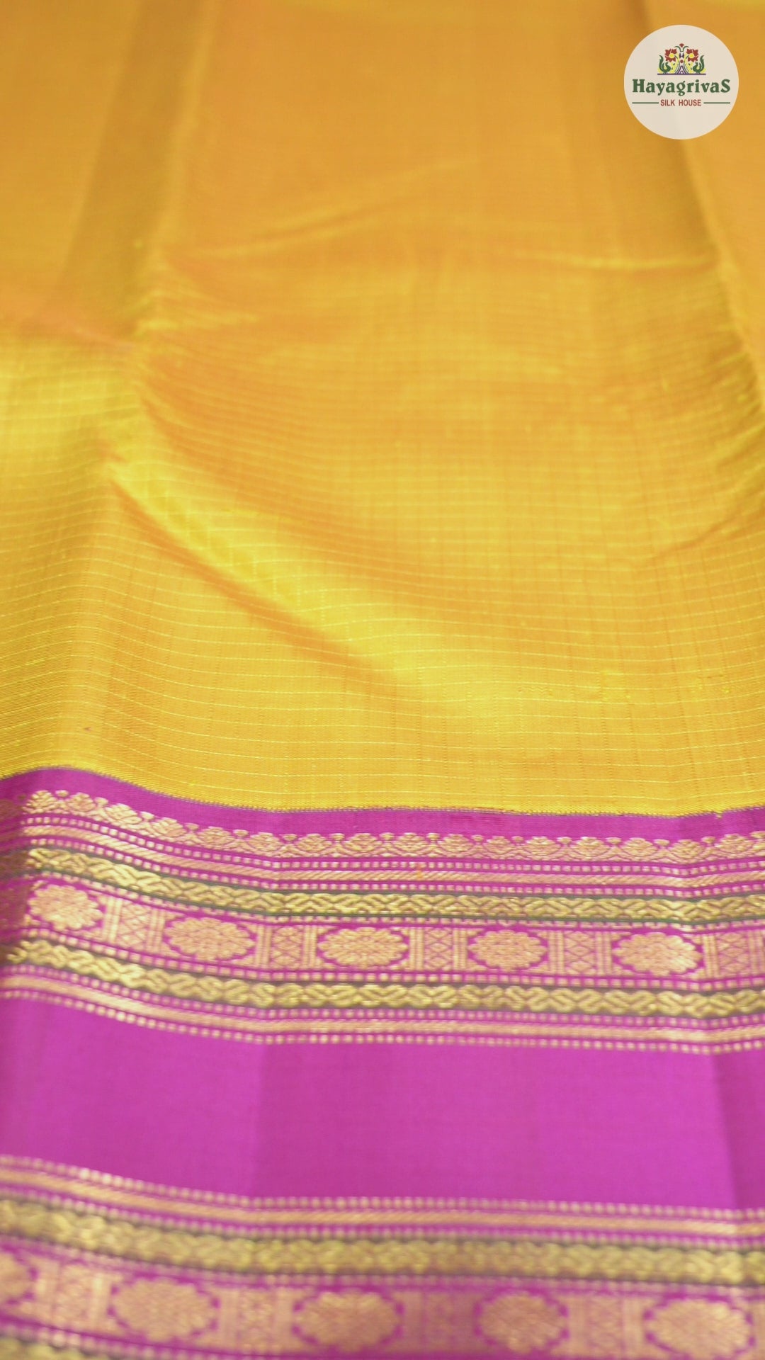 Hayagrivas Mustard Yellow Handloom Kanjivaram Silk Saree with Pink Border KBD1581A1-2