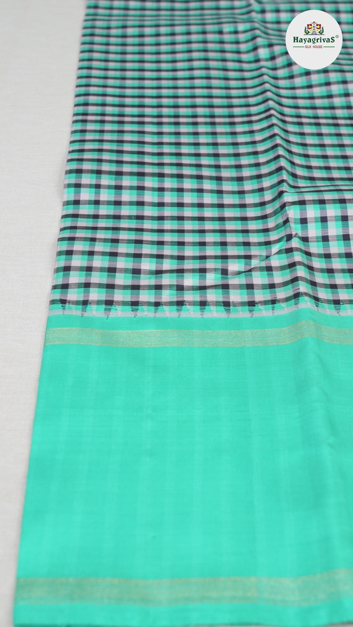 Hayagrivas Multi Color Checks Handloom Kanjivaram Silk Saree with Sky Blue Border BBD1344L3-1
