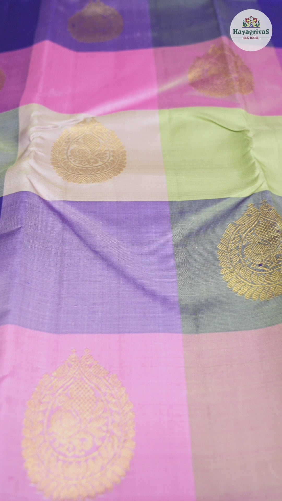 Hayagrivas Handloom Kanjivaram Silk Saree in Vivid Multi Color Checks BBD1163K3-1