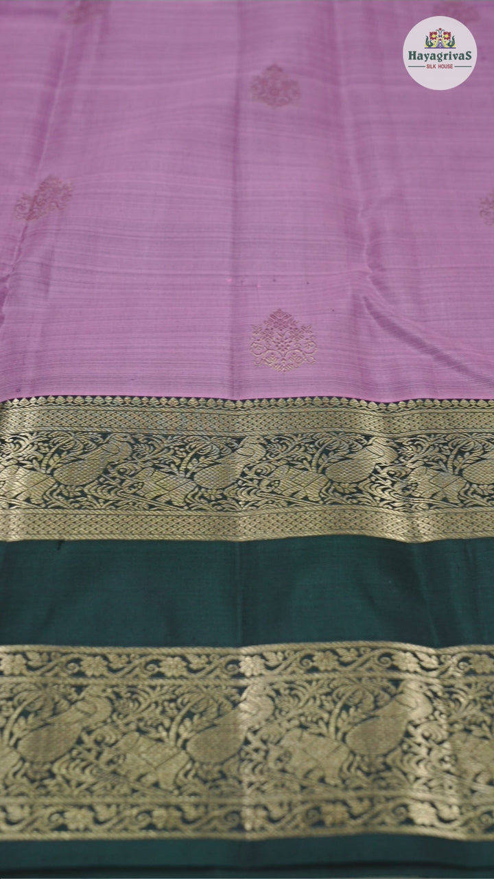 Hayagrivas Lilac Colour Handloom Kanjivaram Silk Saree with Bottle Green Border KBD1725A4-5