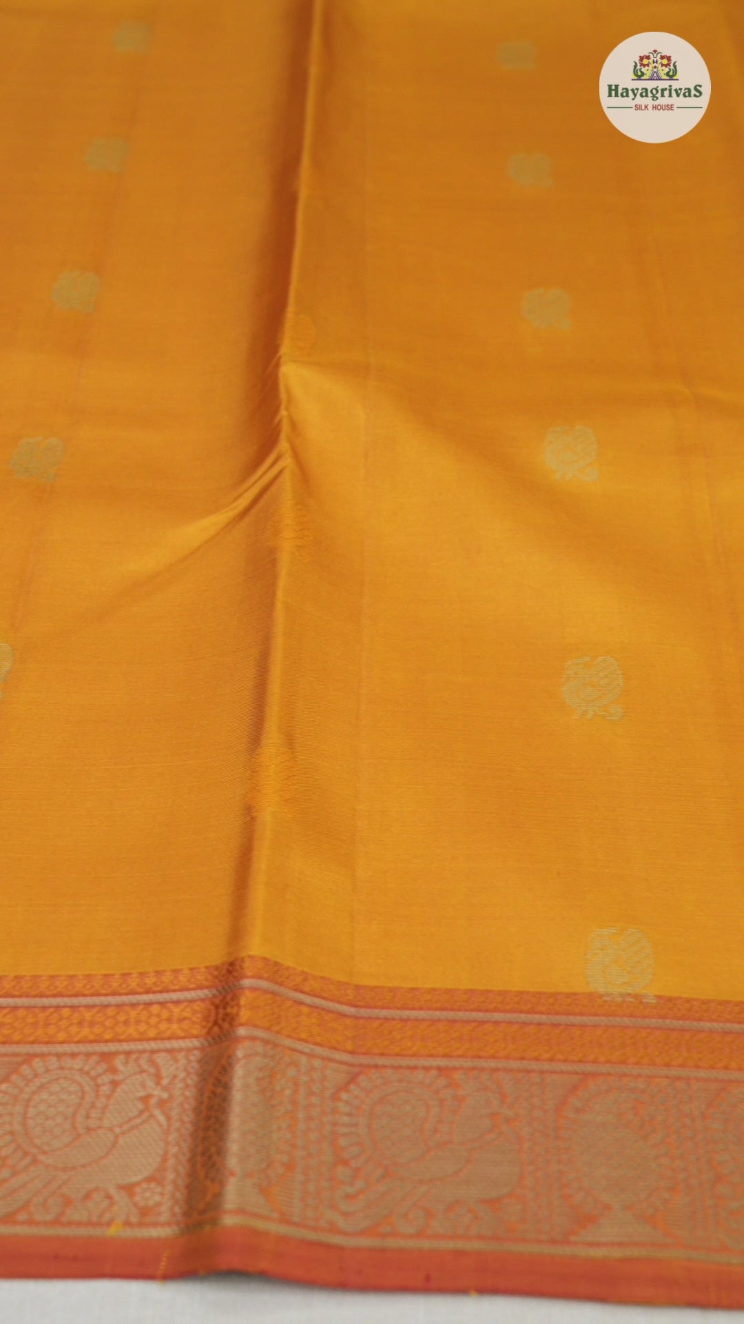 Hayagrivas Mustard Handloom Kanjivaram Silk Saree with Dual Tone (Red With Yellow) Border-KBD1744A12-4