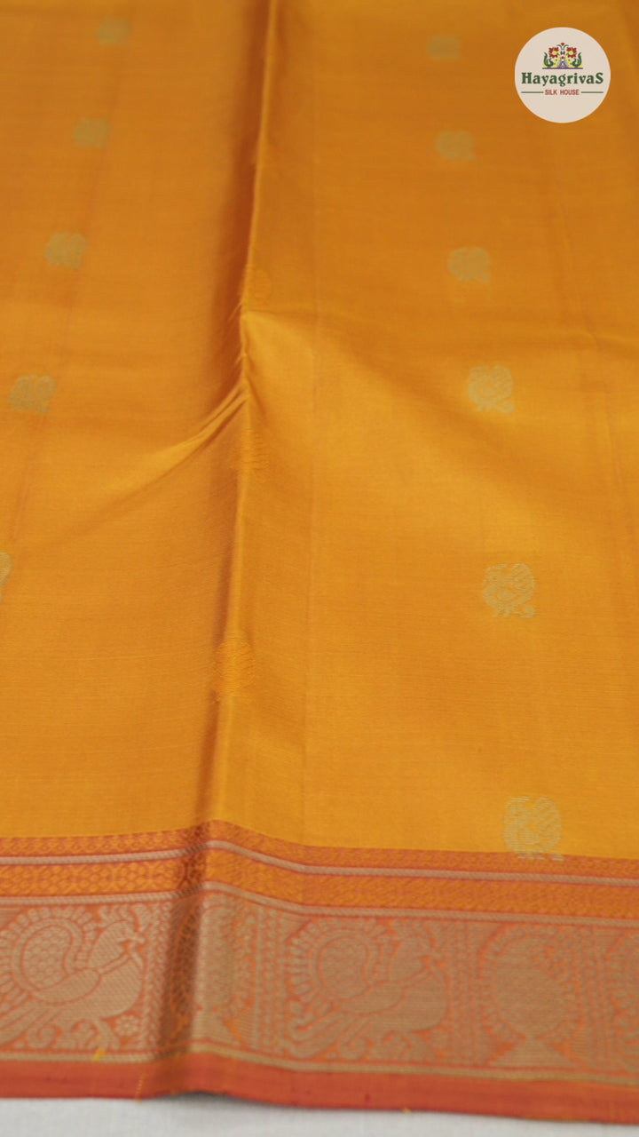 Hayagrivas Mustard Handloom Kanjivaram Silk Saree with Dual Tone (Red With Yellow) Border-KBD1744A12-4