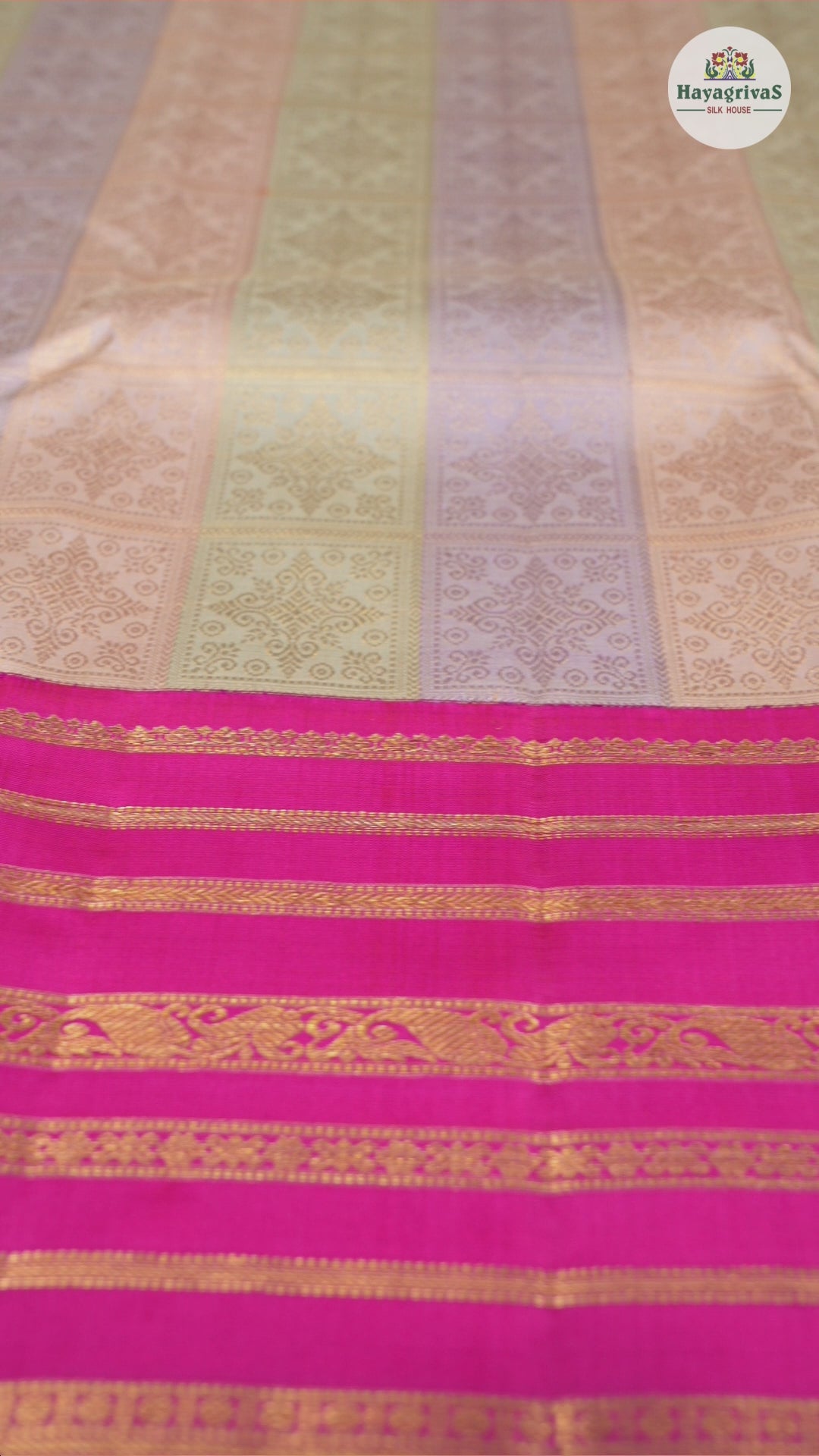 Hayagrivas Multi Colour Handloom Kanjivaram Silk Saree with Reddish Pink Border KBD1845B3-1