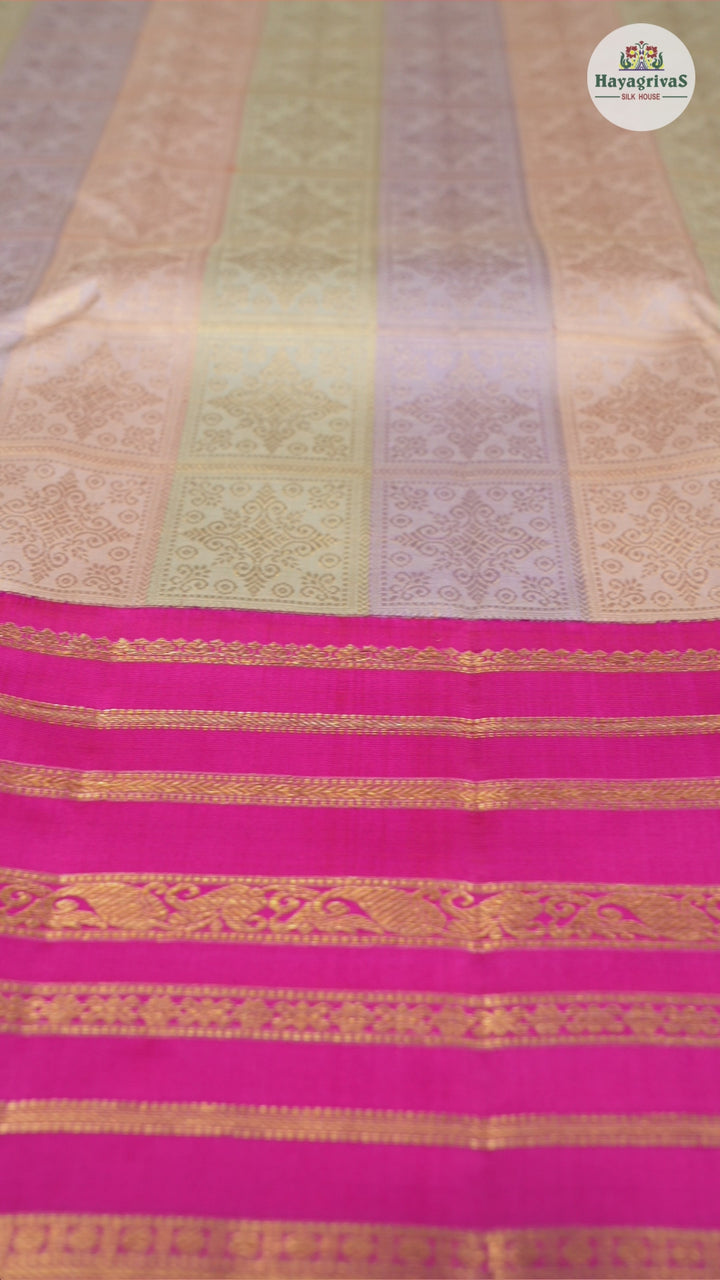 Hayagrivas Multi Colour Handloom Kanjivaram Silk Saree with Reddish Pink Border KBD1845B3-1