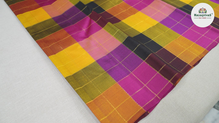 Hayagrivas Multi Color Checks Handloom Kanjivaram Silk Saree BBD1201K1-2