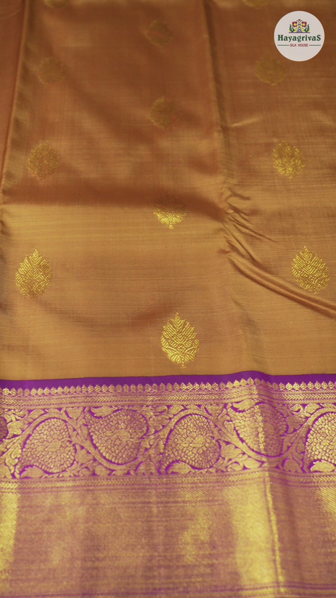 Hayagrivas Wheat Brown Handloom Kanjivaram Silk Saree with Purple Border BBD1547A12-3