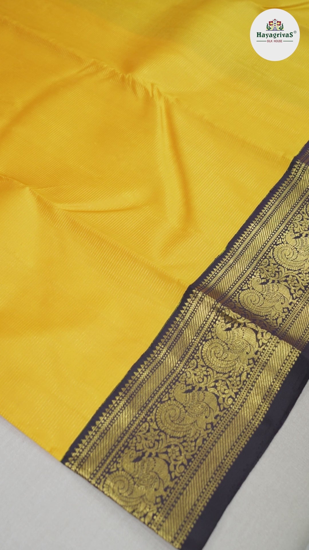 Hayagrivas Mustard Yellow Handloom Kanjivaram Silk Saree with Black Border BBD1288K1-1