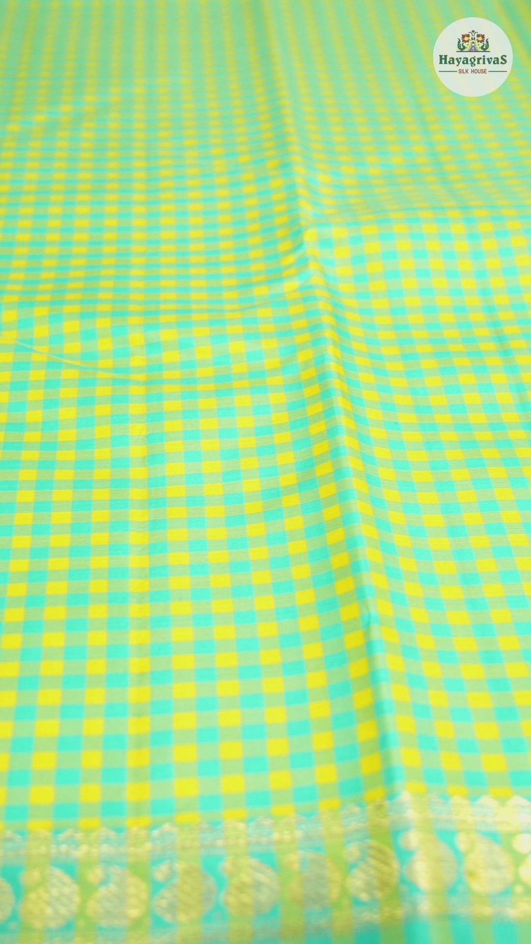 Hayagrivas Sea Blue With Yellow Checks Handloom Kanjivaram Silk Saree KBD1790A3-1