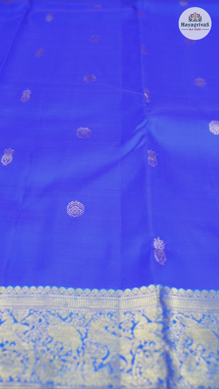 Hayagrivas Handloom Kanjivaram Silk Saree in Dazzling Blue KBD1921B7-10